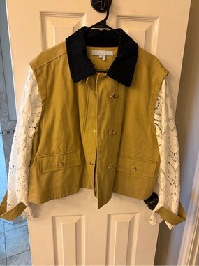Two-Tone Lace Sleeve Utility Jacket - Mustard & Black